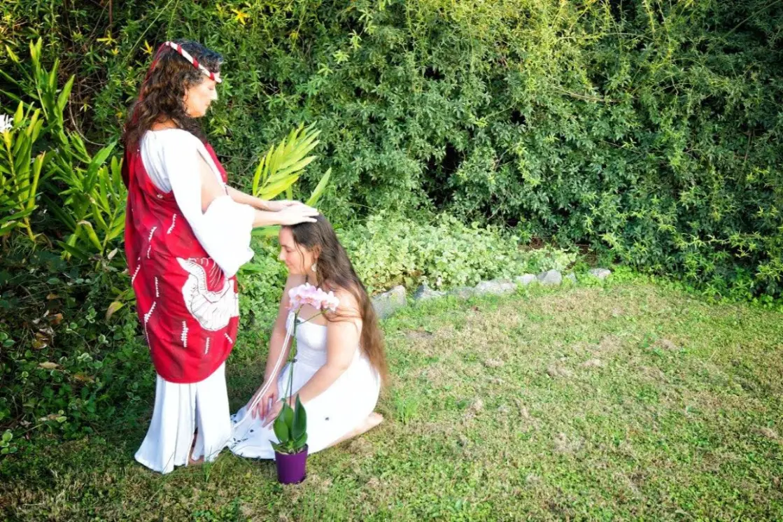 Performing a spiritual ceremony.
